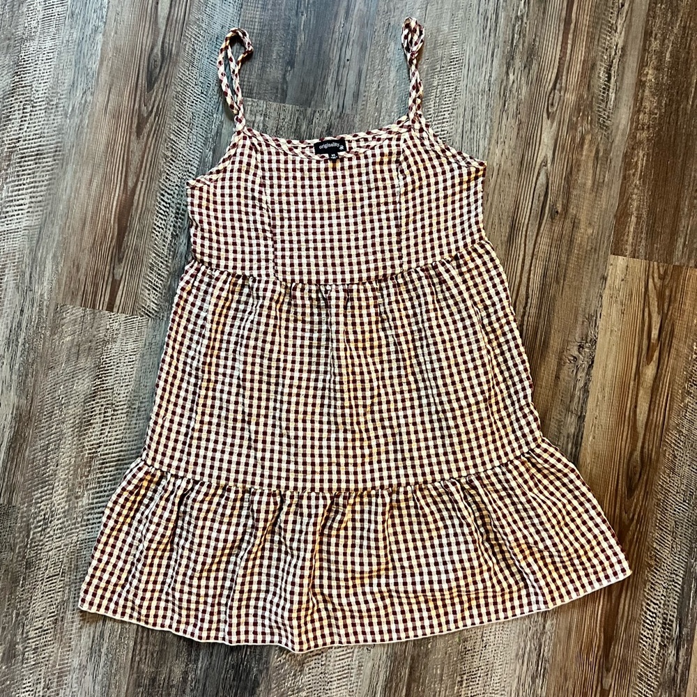 Cream and Burgundy Gingham Dress
